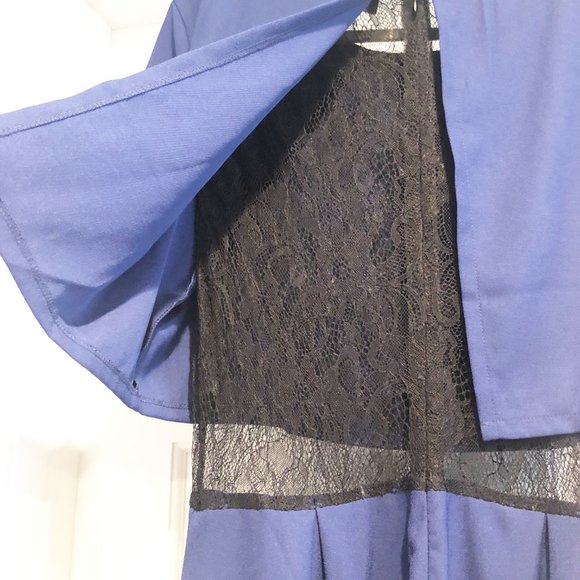 ASTR Black Lace Midriff Inset Stretch Romper Navy Blue L NWT - Picture 9 of 12